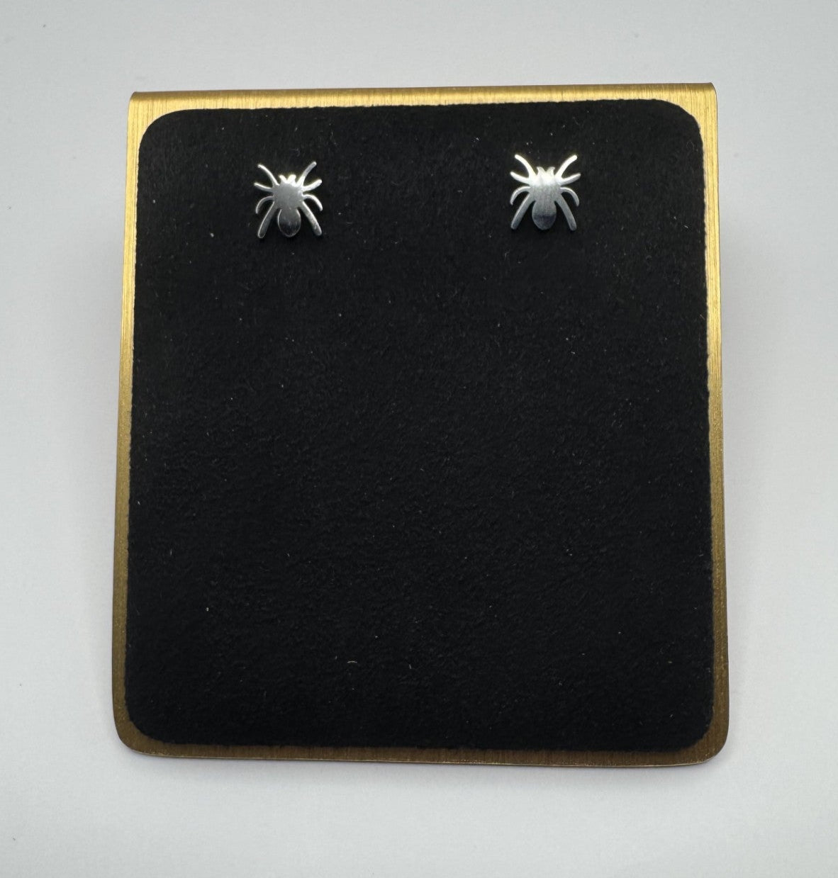 Spider Stainless Steel Post Earrings Jet Black Warm Gold Cool Silver Hypoallergenic Tarnish Resistant Jewelry Halloween Ready