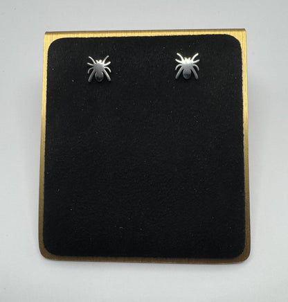 Spider Stainless Steel Post Earrings Jet Black Warm Gold Cool Silver Hypoallergenic Tarnish Resistant Jewelry Halloween Ready