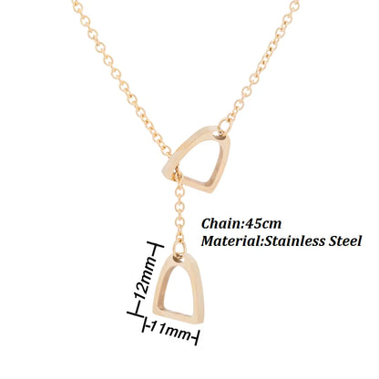 Equestrian Stirrups Link Chain Lariat Necklace in Silver and Gold – Stainless Steel, Waterproof, Coastal Chic Jewelry-gold