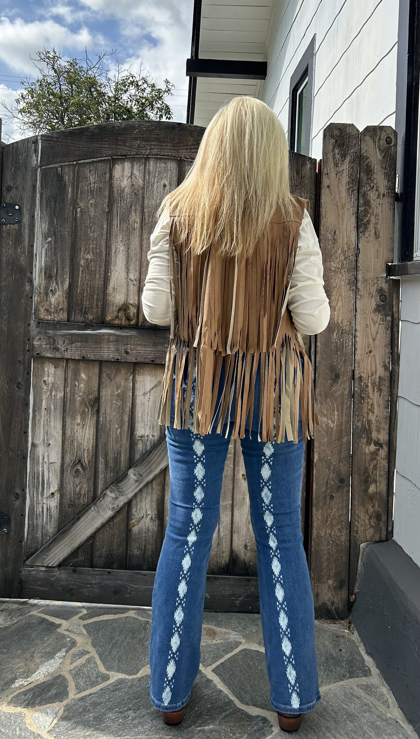 The Shae Camel Short Fringe Vest - Faux Leather by ITOO