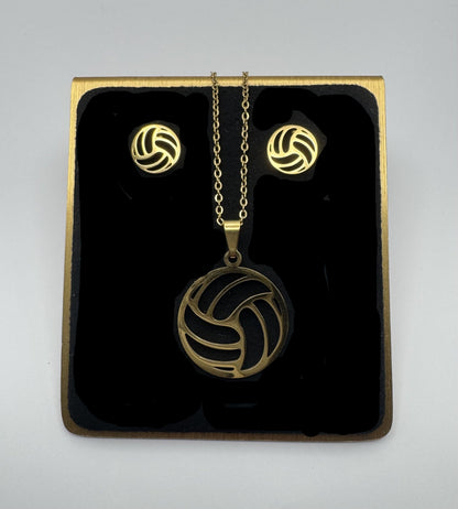 Coastal Serve Volleyball Pendant & Hoop Set – Silver or Gold Finish
