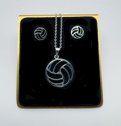 Coastal Serve Volleyball Pendant & Hoop Set – Silver or Gold Finish
