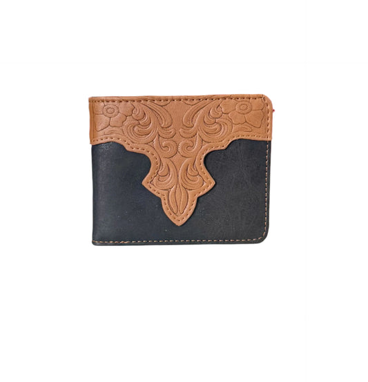VORTEX Men's Long Bifold Wallet in Embossed Vintage Floral PU Leather – Western-Inspired Slim Long and Short Wallet with Card Slots-short-front